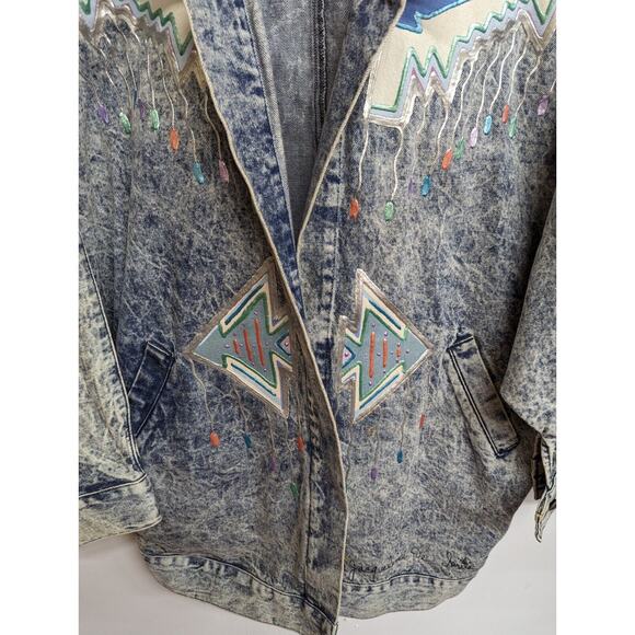 Vintage 90s Jacqueline's de Santa Fe Denim Jacket Wearble Art Puffy Paint Size M - Picture 2 of 11